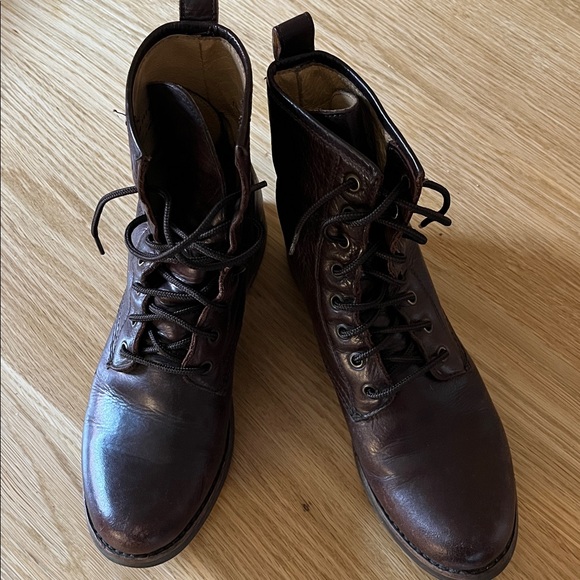 Frye Veronica Leather Lace-Up Boots in Dark Brown - Picture 2 of 4